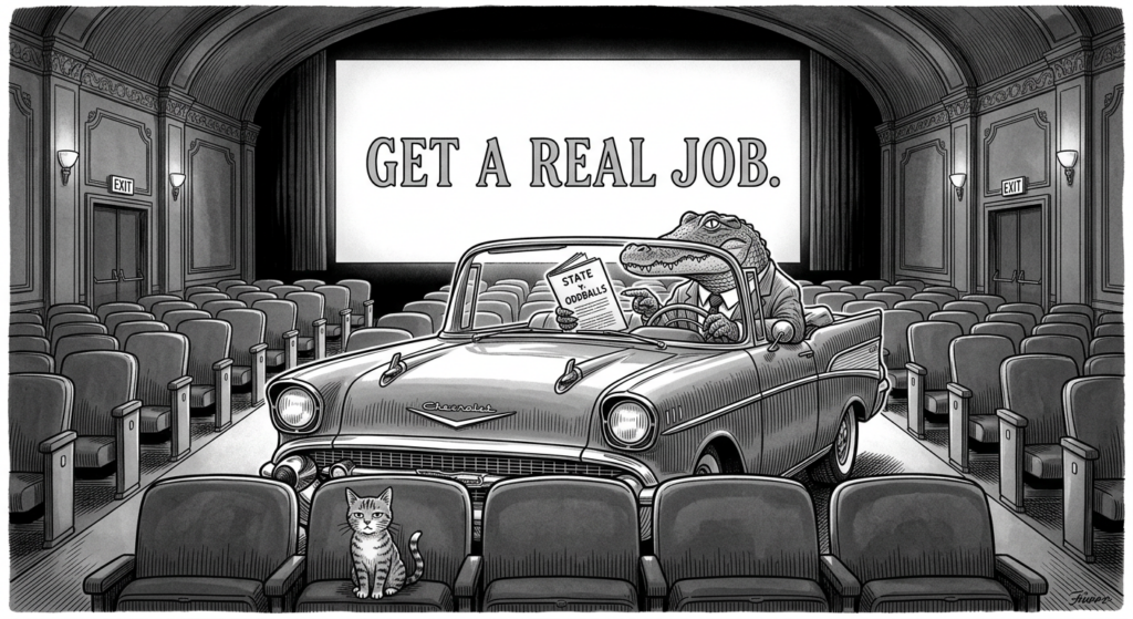 Interior Crocodile Alligator. I Drive a Chevrolet Movie Theater.