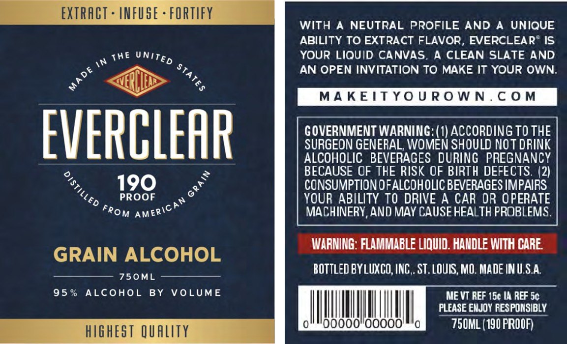 Post-2018 Everclear front and back labels without the front flame warning