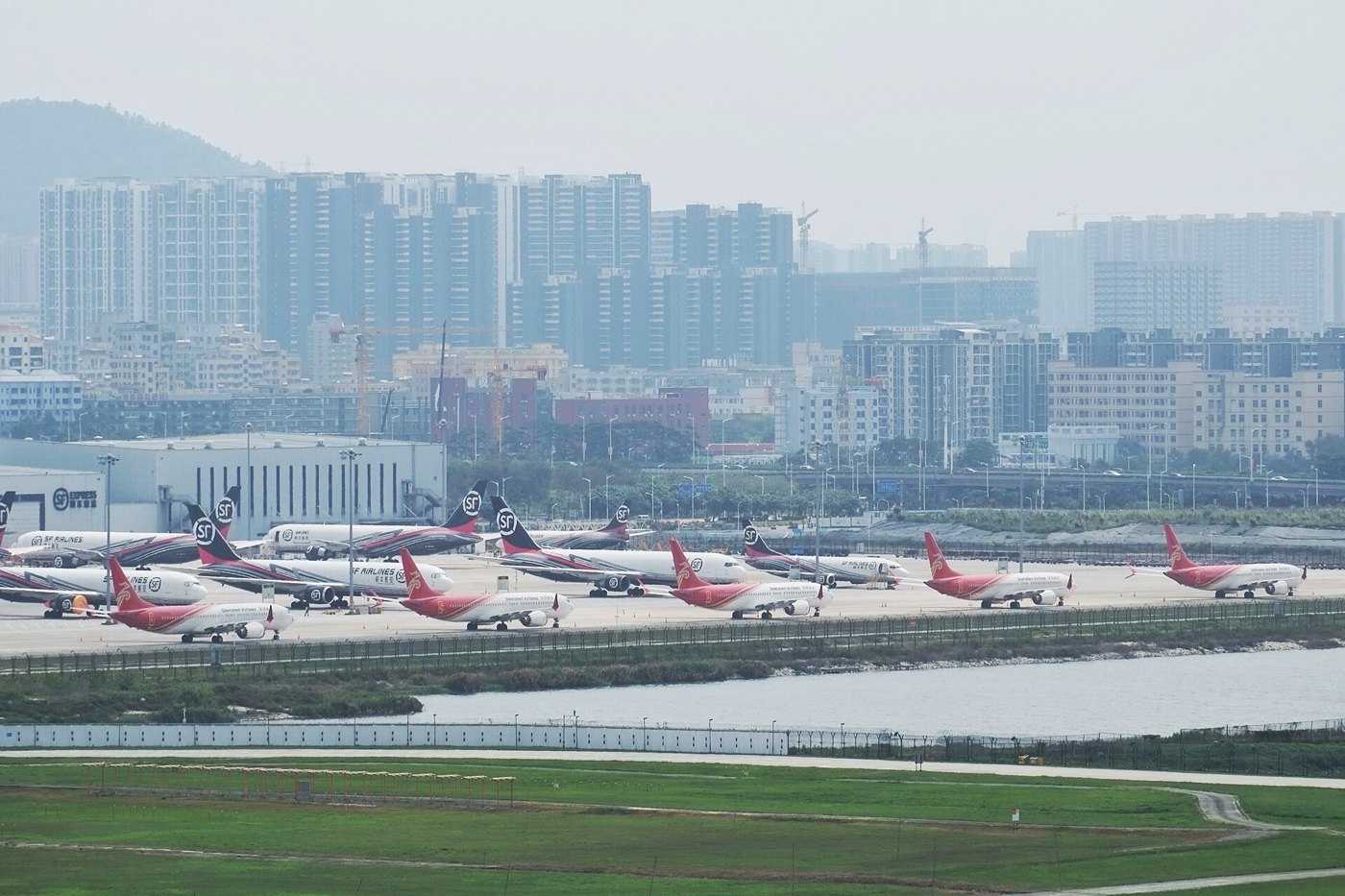 Grounded Boeing 737 MAX 8 jets at Shenzhen airport in 2019